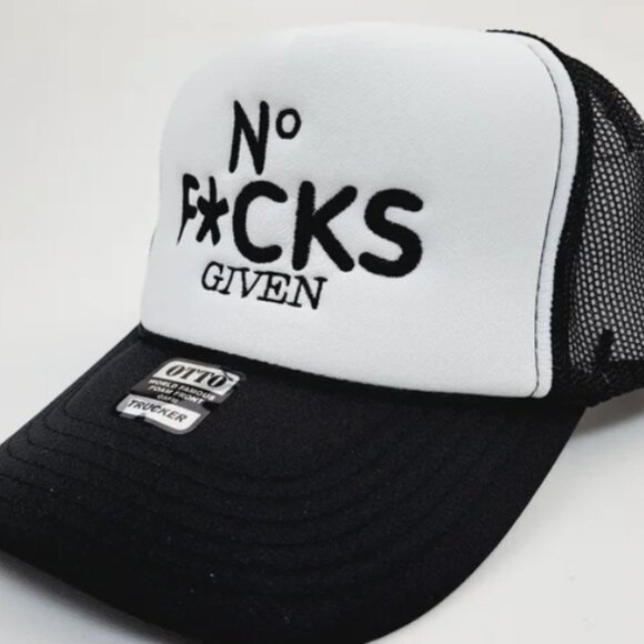 No F*cks Given Foam Mesh Trucker Snapback Hat Cap Black Embroidered Patch - Picture 2 of 4